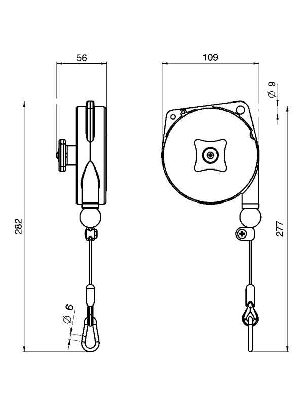 TECNA 9310ES-9311ES-9312ES-9313ES - ESD-Protected Retractor Balancer Dimensions | Weld Systems Integrators