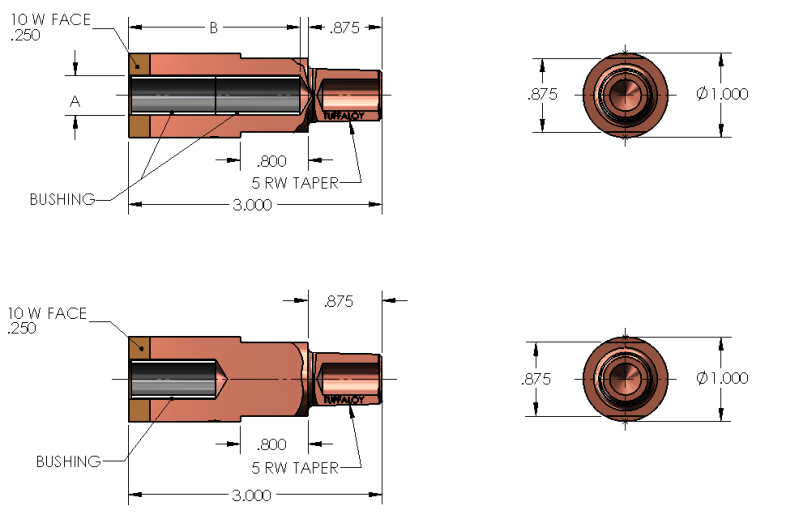 Tuffaloy 5RW Stud Electrodes - 1 Inch Diameter | Weld Systems Integrators