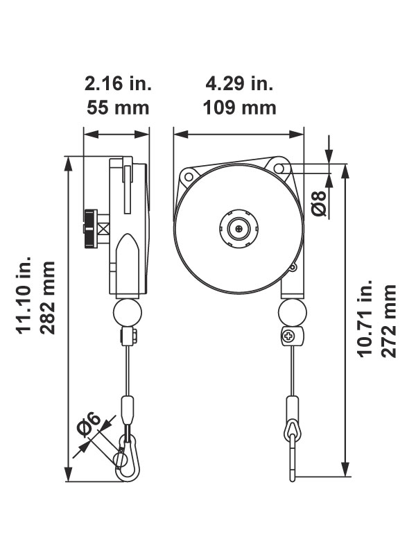 TECNA 9310-9311-9312-9313 Retractor Tool Balancer Dimensions | Weld Systems Integrators